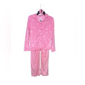Sleep on it girls three piece pink button down shirt pajama set size 10/12